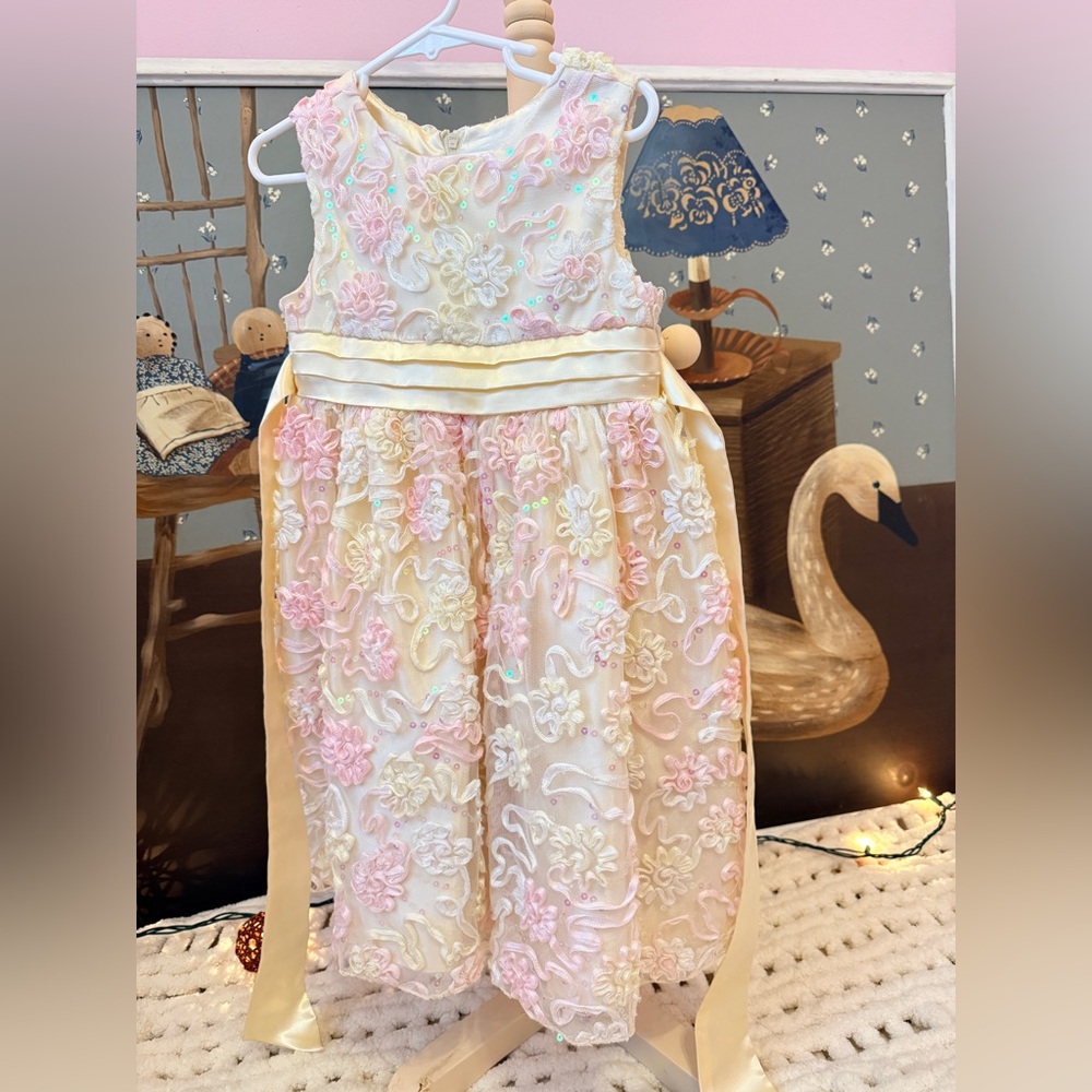 American Princess Pastel Pink and Cream Embroidered Dress